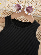 Black Sleeveless Top with Floral Embroidery & Matching Shorts